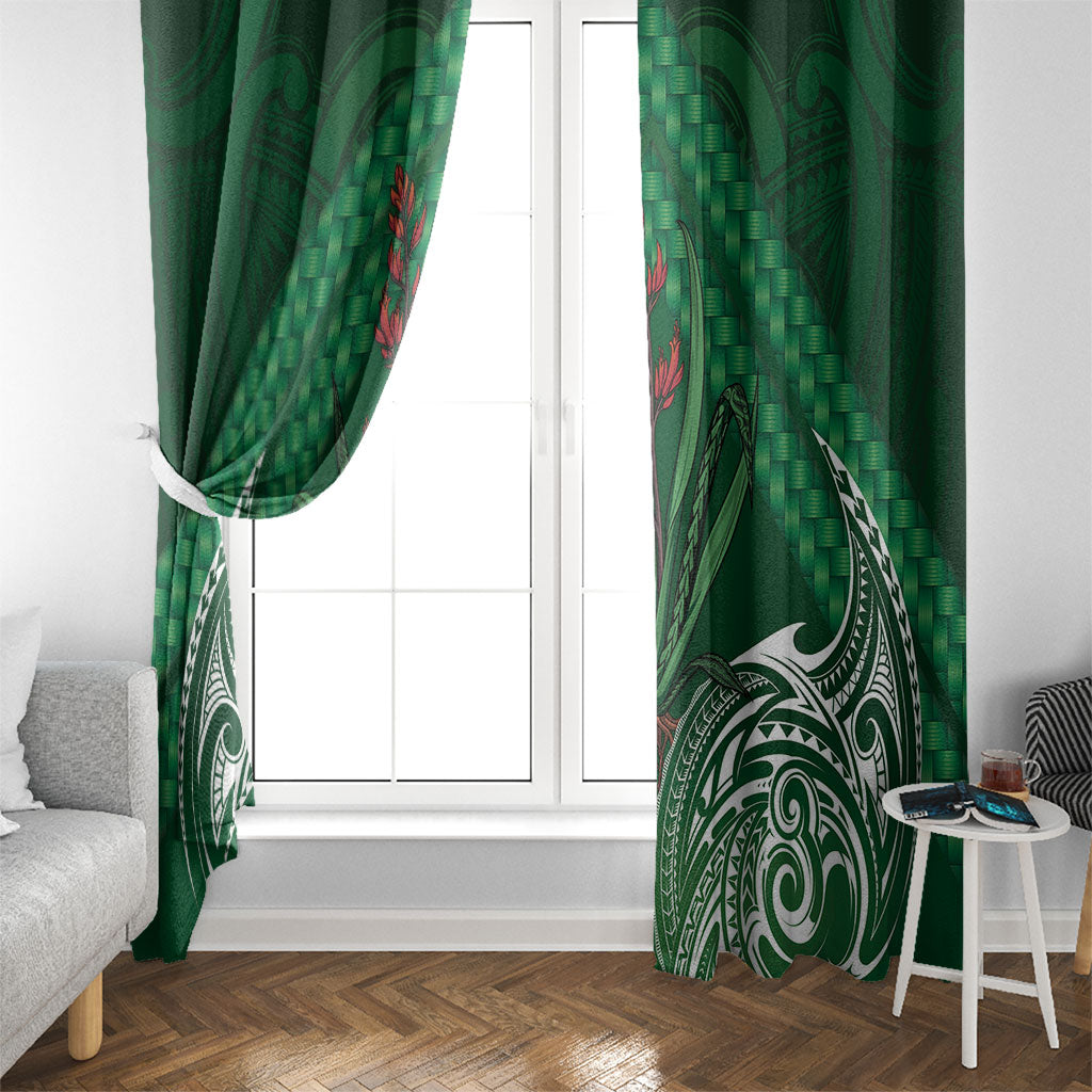 Rongoa Maori New Zealand Harakeke Window Curtain NZ Weaving Pattern Green