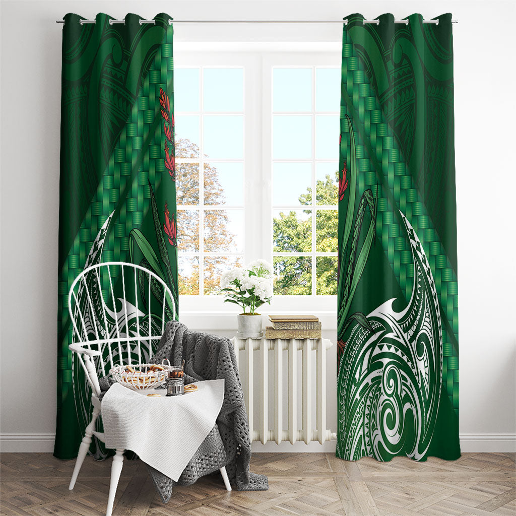 Rongoa Maori New Zealand Harakeke Window Curtain NZ Weaving Pattern Green