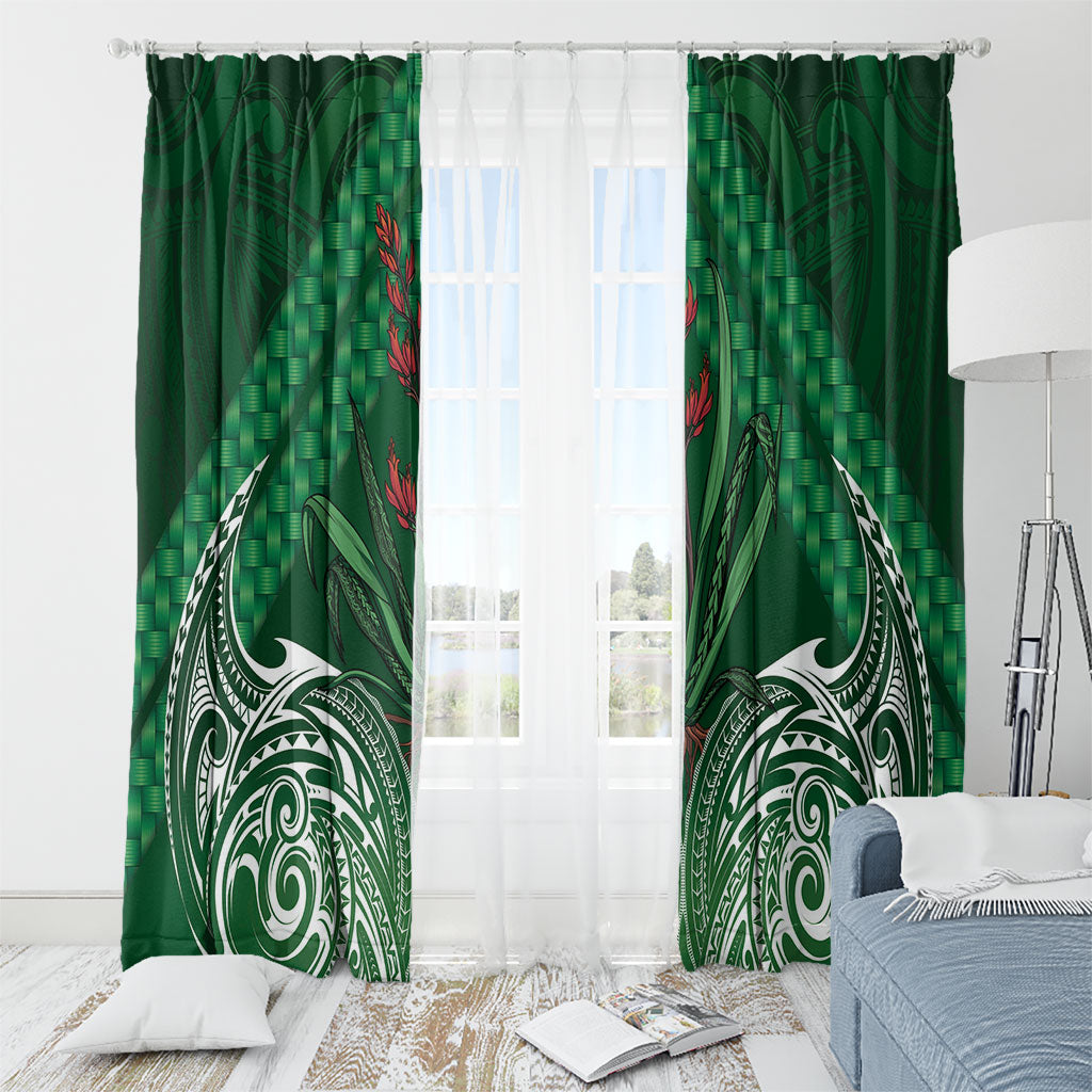 Rongoa Maori New Zealand Harakeke Window Curtain NZ Weaving Pattern Green