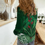 Rongoa Maori New Zealand Harakeke Women Casual Shirt NZ Weaving Pattern Green
