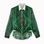 Rongoa Maori New Zealand Harakeke Women Casual Shirt NZ Weaving Pattern Green