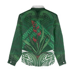 Rongoa Maori New Zealand Harakeke Women Casual Shirt NZ Weaving Pattern Green