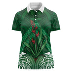 Rongoa Maori New Zealand Harakeke Women Polo Shirt NZ Weaving Pattern Green