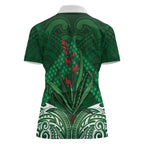 Rongoa Maori New Zealand Harakeke Women Polo Shirt NZ Weaving Pattern Green