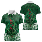 Rongoa Maori New Zealand Harakeke Women Polo Shirt NZ Weaving Pattern Green