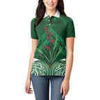 Rongoa Maori New Zealand Harakeke Women Polo Shirt NZ Weaving Pattern Green