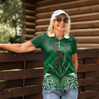 Rongoa Maori New Zealand Harakeke Women Polo Shirt NZ Weaving Pattern Green