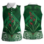 Rongoa Maori New Zealand Harakeke Women Sleeveless Polo Shirt NZ Weaving Pattern Green