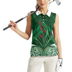 Rongoa Maori New Zealand Harakeke Women Sleeveless Polo Shirt NZ Weaving Pattern Green