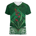 Rongoa Maori New Zealand Harakeke Women V-Neck T-Shirt NZ Weaving Pattern Green