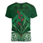 Rongoa Maori New Zealand Harakeke Women V-Neck T-Shirt NZ Weaving Pattern Green