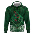 Rongoa Maori New Zealand Harakeke Zip Hoodie NZ Weaving Pattern Green