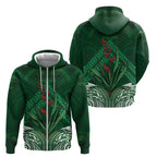 Rongoa Maori New Zealand Harakeke Zip Hoodie NZ Weaving Pattern Green