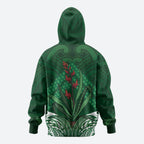 Rongoa Maori New Zealand Harakeke Zip Hoodie NZ Weaving Pattern Green