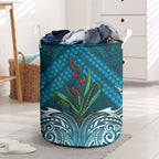Rongoa Maori New Zealand Harakeke Laundry Basket NZ Weaving Pattern Dark Teal