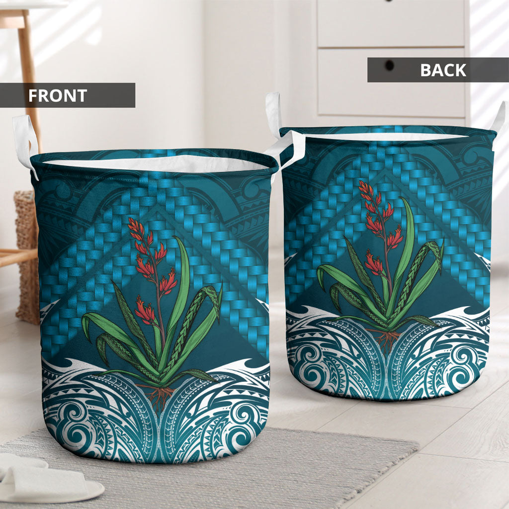 Rongoa Maori New Zealand Harakeke Laundry Basket NZ Weaving Pattern Dark Teal