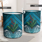 Rongoa Maori New Zealand Harakeke Laundry Basket NZ Weaving Pattern Dark Teal