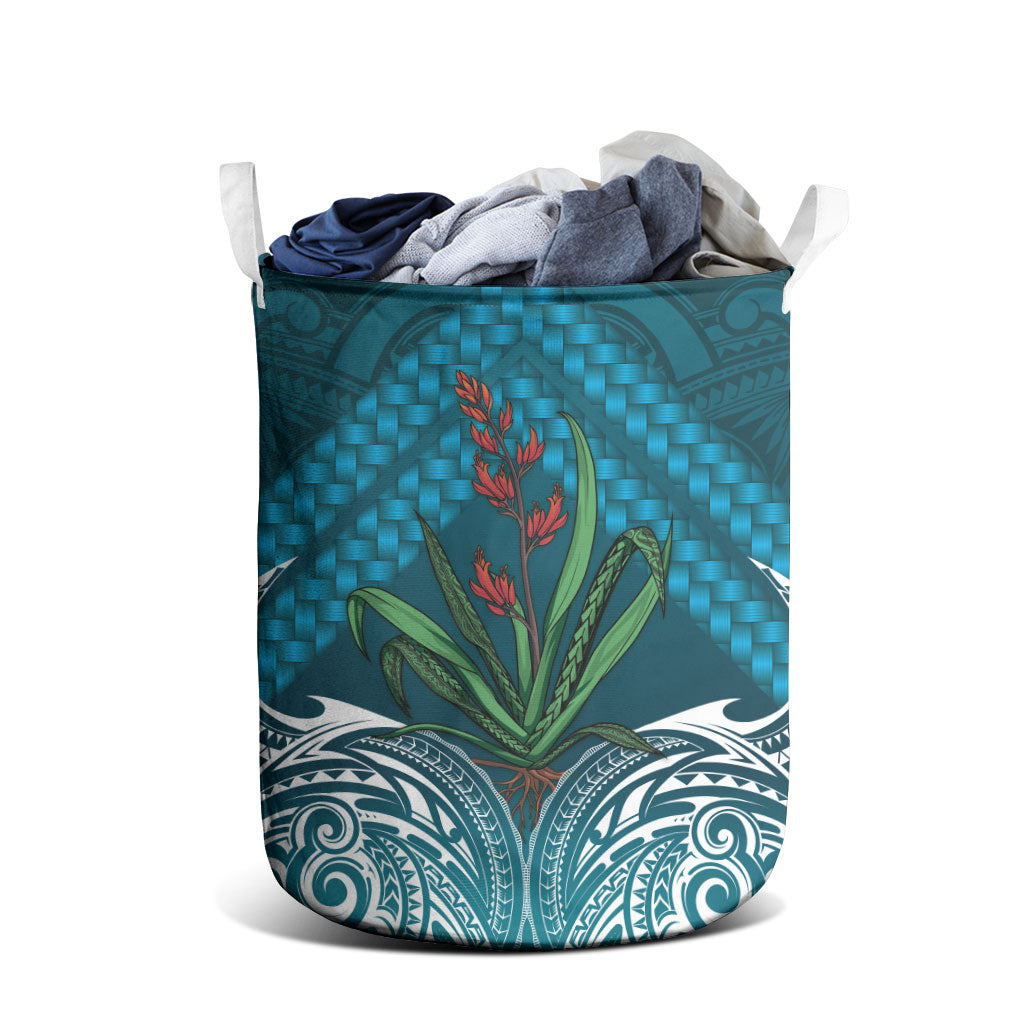 Rongoa Maori New Zealand Harakeke Laundry Basket NZ Weaving Pattern Dark Teal