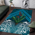 Rongoa Maori New Zealand Harakeke Area Rug NZ Weaving Pattern Dark Teal