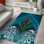 Rongoa Maori New Zealand Harakeke Area Rug NZ Weaving Pattern Dark Teal