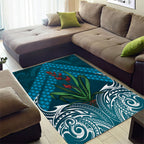 Rongoa Maori New Zealand Harakeke Area Rug NZ Weaving Pattern Dark Teal