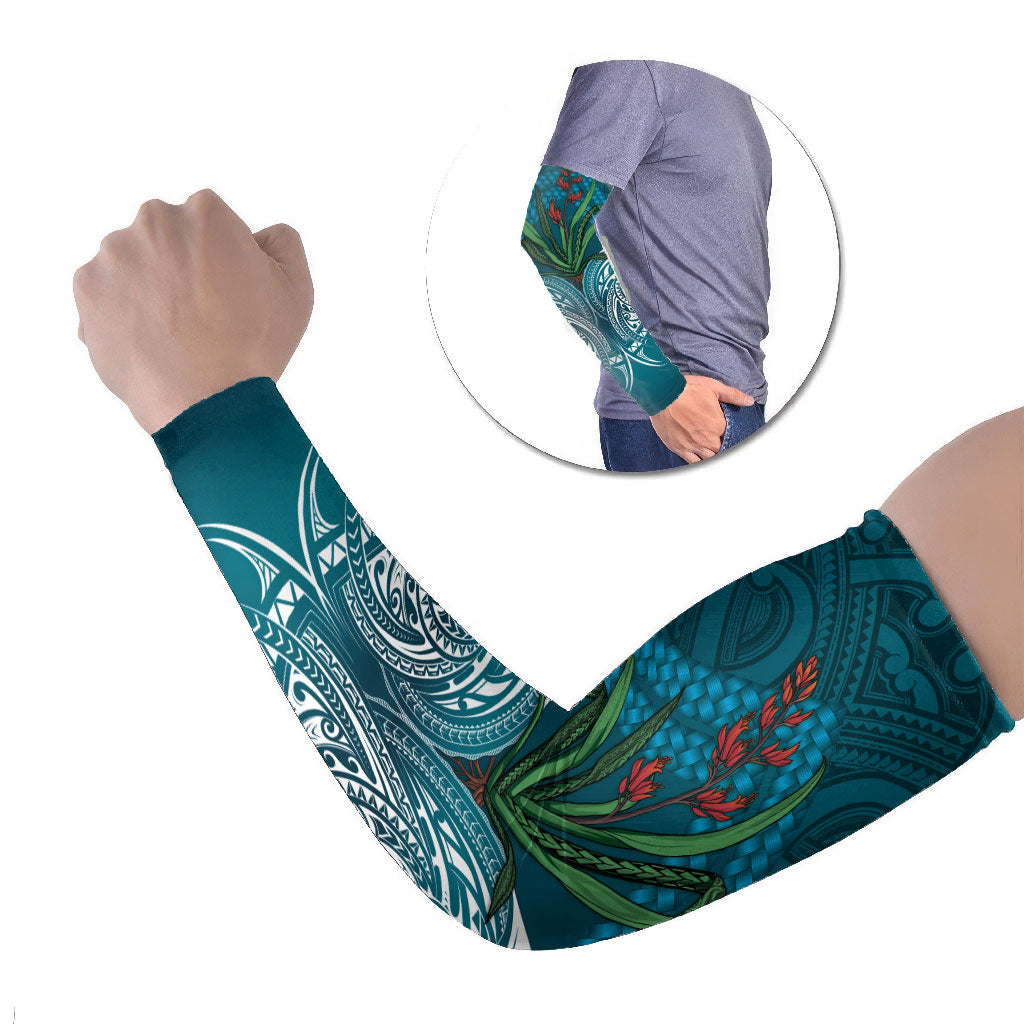 Rongoa Maori New Zealand Harakeke Arm Sleeves NZ Weaving Pattern Dark Teal