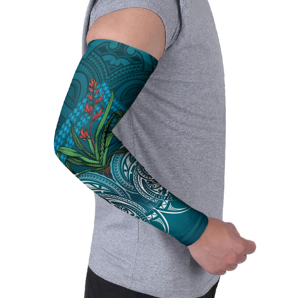 Rongoa Maori New Zealand Harakeke Arm Sleeves NZ Weaving Pattern Dark Teal