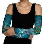 Rongoa Maori New Zealand Harakeke Arm Sleeves NZ Weaving Pattern Dark Teal