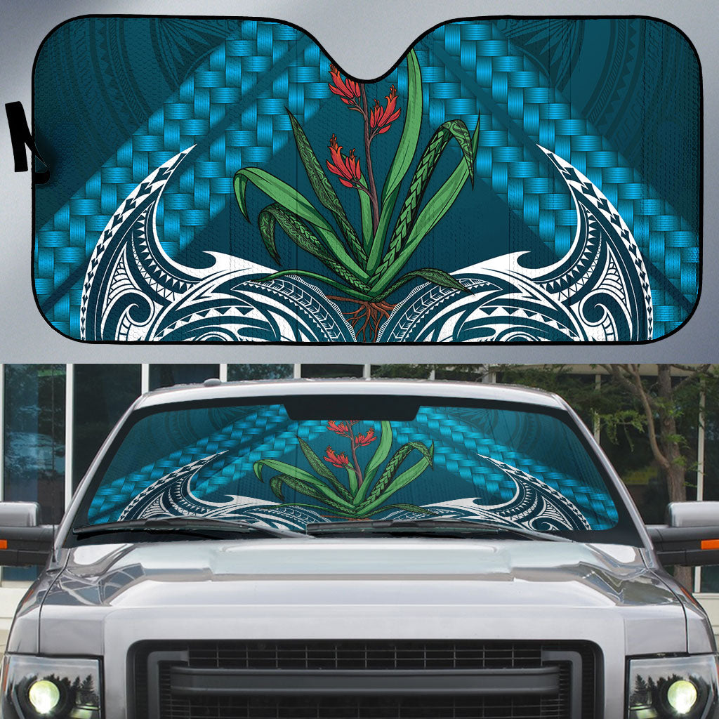 Rongoa Maori New Zealand Harakeke Auto Sun Shade NZ Weaving Pattern Dark Teal