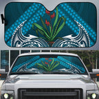 Rongoa Maori New Zealand Harakeke Auto Sun Shade NZ Weaving Pattern Dark Teal