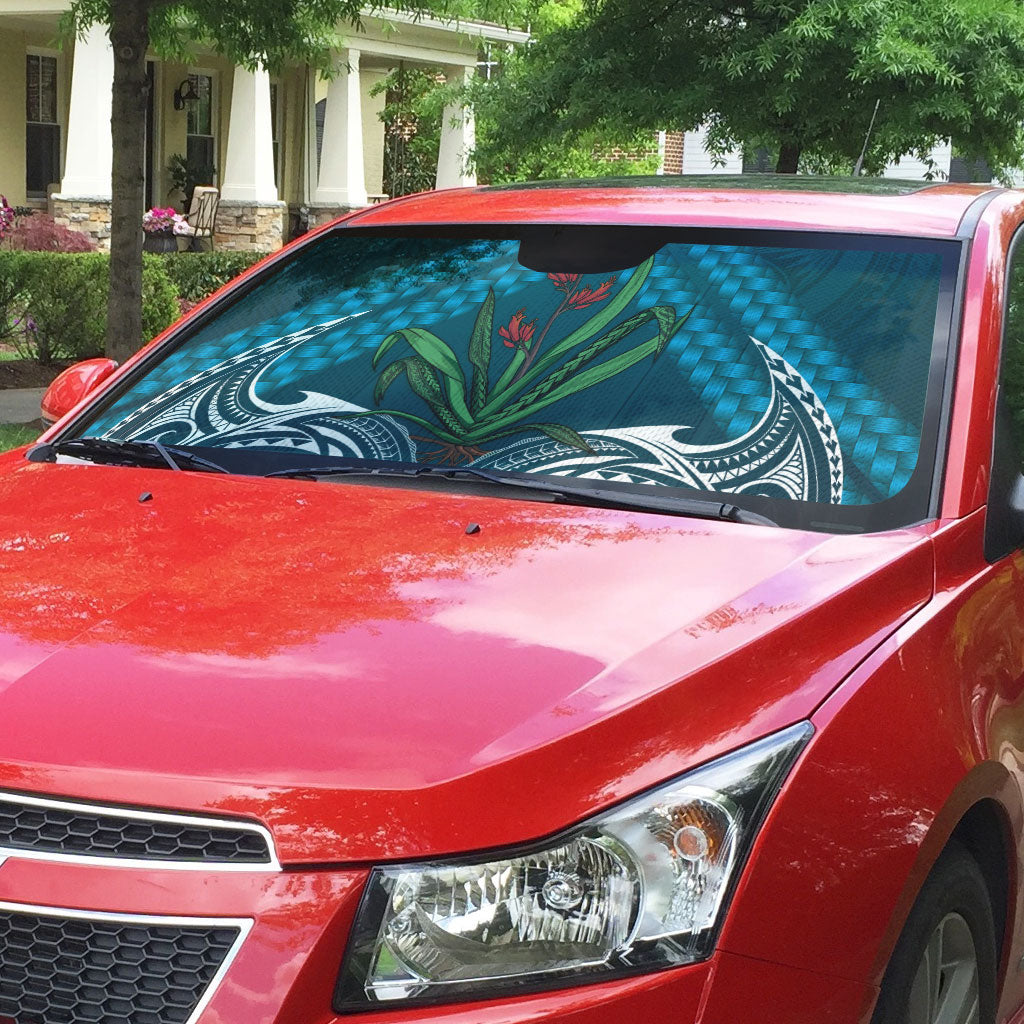 Rongoa Maori New Zealand Harakeke Auto Sun Shade NZ Weaving Pattern Dark Teal