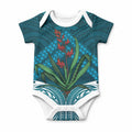 Rongoa Maori New Zealand Harakeke Baby Onesie NZ Weaving Pattern Dark Teal