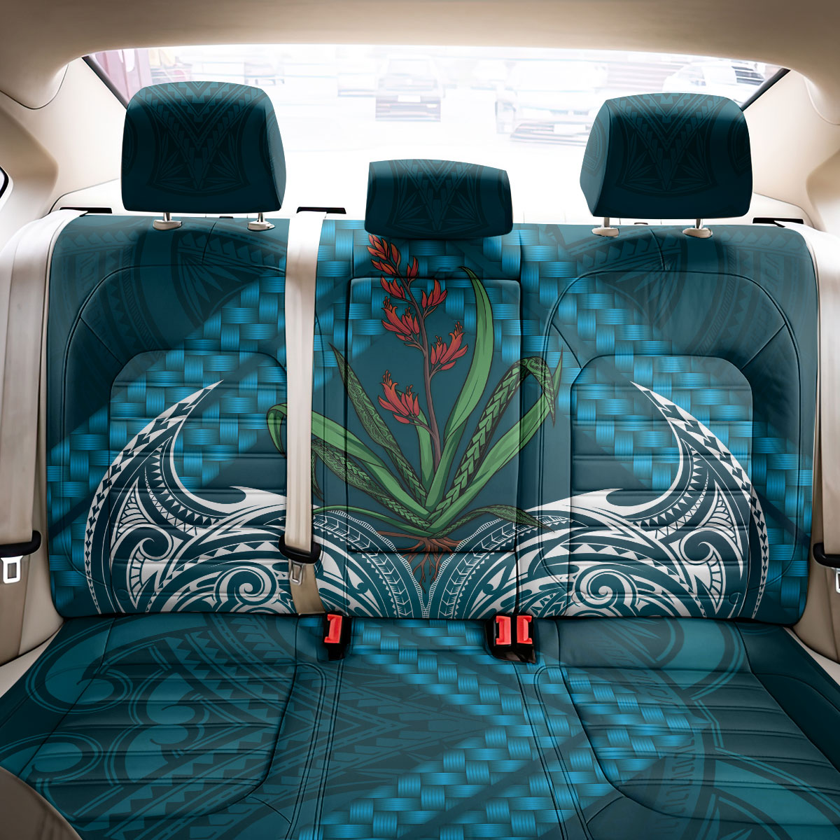Rongoa Maori New Zealand Harakeke Back Car Seat Cover NZ Weaving Pattern Dark Teal