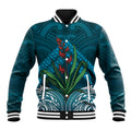 Rongoa Maori New Zealand Harakeke Baseball Jacket NZ Weaving Pattern Dark Teal