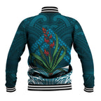 Rongoa Maori New Zealand Harakeke Baseball Jacket NZ Weaving Pattern Dark Teal