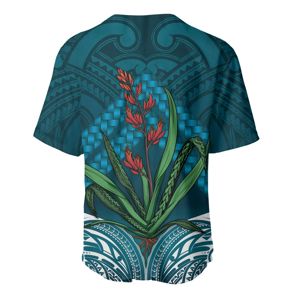 Rongoa Maori New Zealand Harakeke Baseball Jersey NZ Weaving Pattern Dark Teal