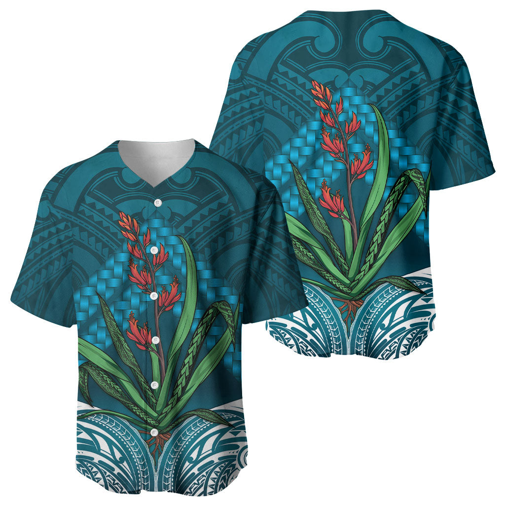 Rongoa Maori New Zealand Harakeke Baseball Jersey NZ Weaving Pattern Dark Teal