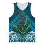 Rongoa Maori New Zealand Harakeke Basketball Jersey NZ Weaving Pattern Dark Teal