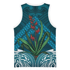 Rongoa Maori New Zealand Harakeke Basketball Jersey NZ Weaving Pattern Dark Teal