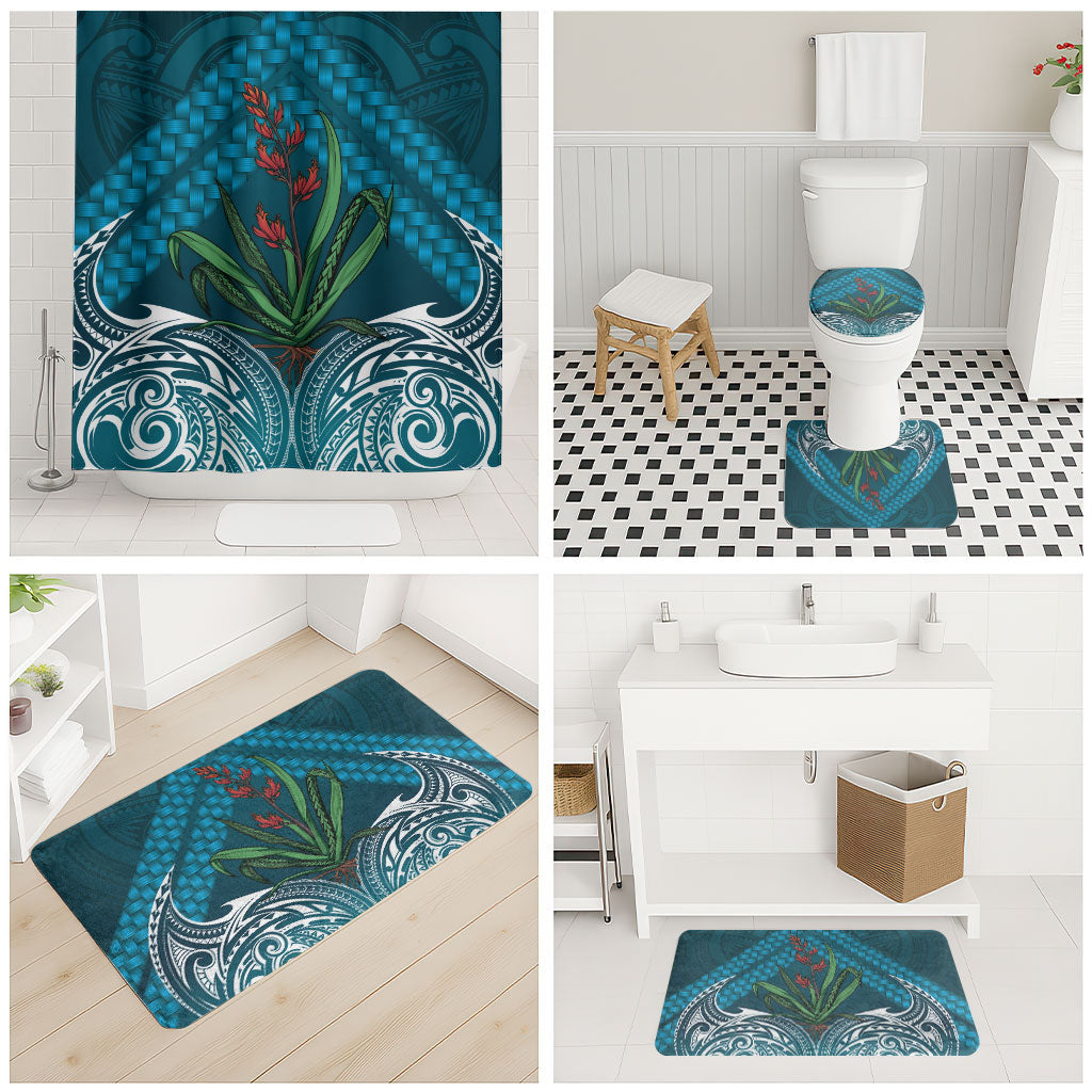 Rongoa Maori New Zealand Harakeke Bathroom Set NZ Weaving Pattern Dark Teal