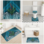 Rongoa Maori New Zealand Harakeke Bathroom Set NZ Weaving Pattern Dark Teal