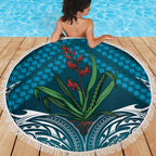 Rongoa Maori New Zealand Harakeke Beach Blanket NZ Weaving Pattern Dark Teal