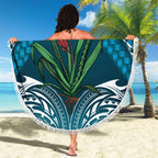 Rongoa Maori New Zealand Harakeke Beach Blanket NZ Weaving Pattern Dark Teal