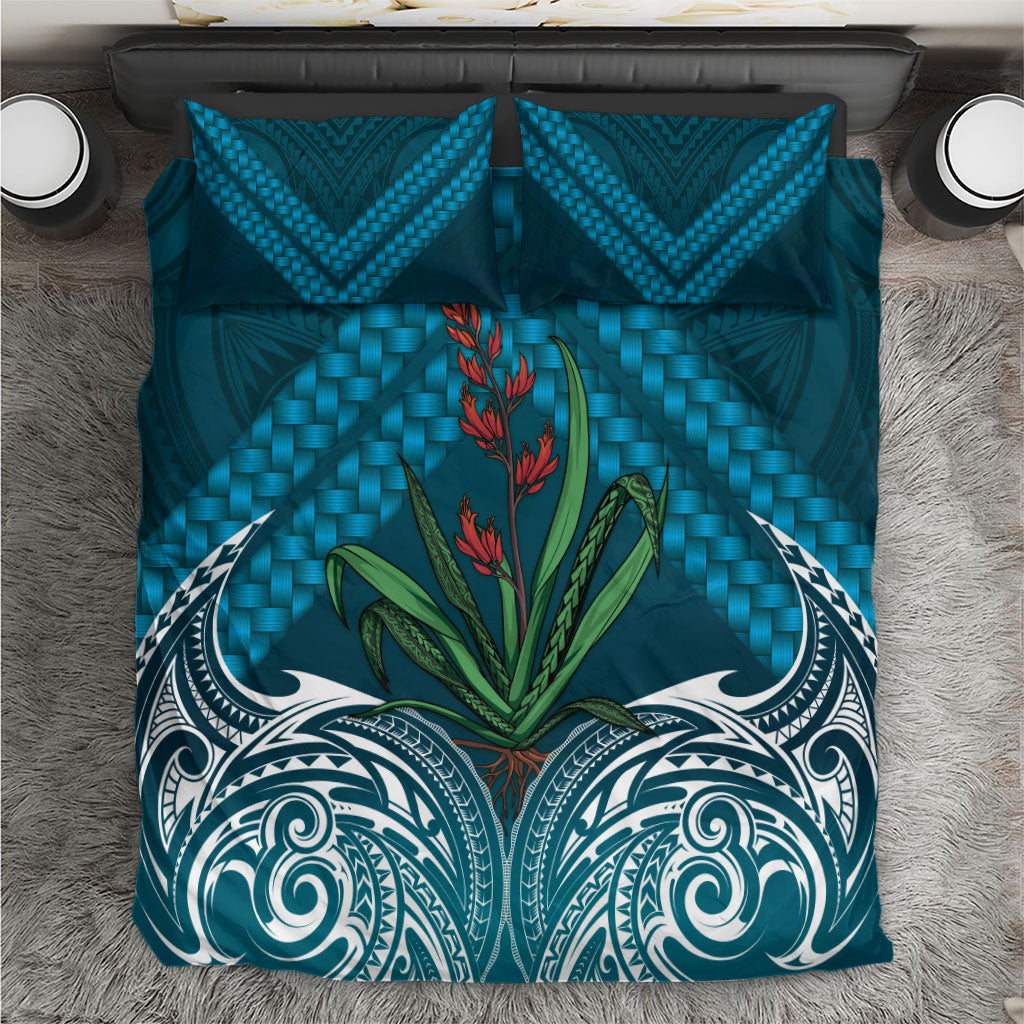Rongoa Maori New Zealand Harakeke Bedding Set NZ Weaving Pattern Dark Teal