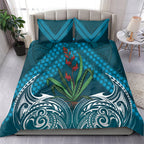 Rongoa Maori New Zealand Harakeke Bedding Set NZ Weaving Pattern Dark Teal