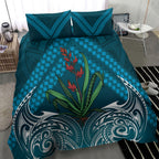 Rongoa Maori New Zealand Harakeke Bedding Set NZ Weaving Pattern Dark Teal