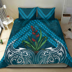 Rongoa Maori New Zealand Harakeke Bedding Set NZ Weaving Pattern Dark Teal