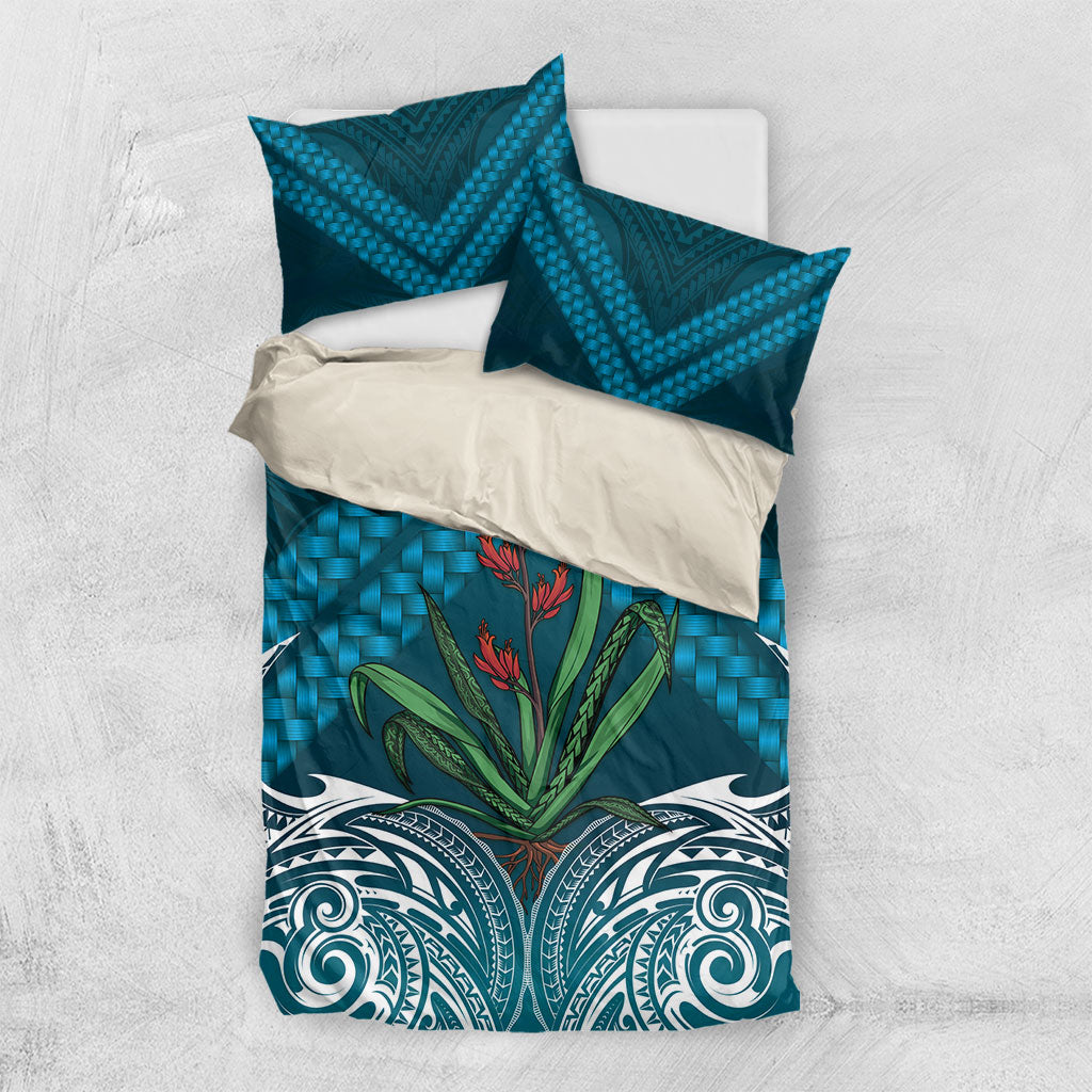 Rongoa Maori New Zealand Harakeke Bedding Set NZ Weaving Pattern Dark Teal