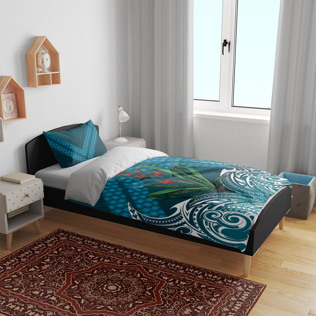Rongoa Maori New Zealand Harakeke Bedding Set NZ Weaving Pattern Dark Teal
