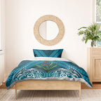Rongoa Maori New Zealand Harakeke Bedding Set NZ Weaving Pattern Dark Teal
